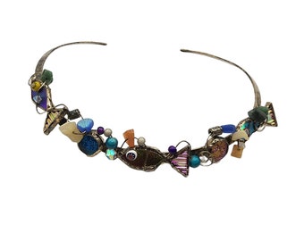 Vintage Artisan Dichroic Fish Necklace (A690)