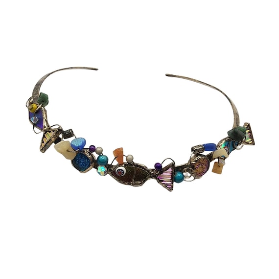 Vintage Artisan Dichroic Fish Necklace (A690) - image 1