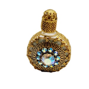 Vintage Rhinestone Filigree Czech Glass Perfume Bottle (A1248)