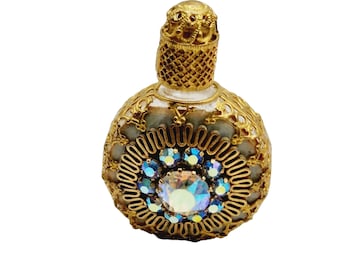 Vintage Rhinestone Filigree Czech Glass Perfume Bottle (A1248)