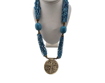 Vintage Beaded Glass & Acrylic Multistrand Pendant Necklace (A8110)