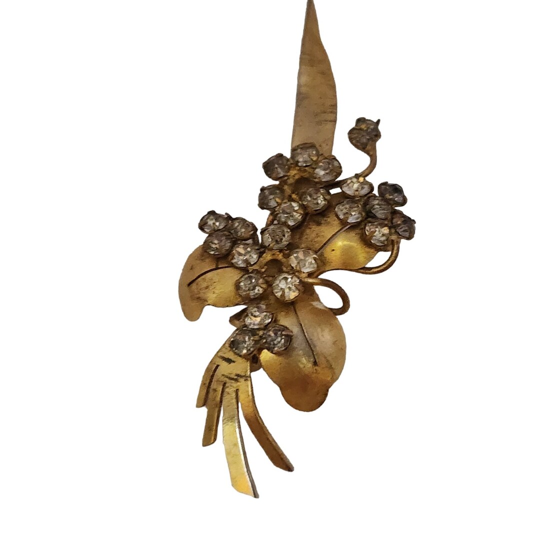 Broche Ancienne Laiton – Décoration Florale, Argenté, REF71755