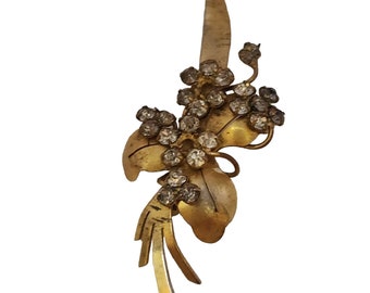 Vintage French Paste & Brass Floral Brooch (A3655)