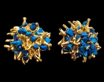 Unique Vintage 80s Stone Chip Abstract/Brutalist Clip Earrings (A2808)