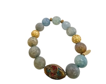 Vintage NOS Bee Charming Larimar Bali Beaded Stretch Bracelet (A9221)