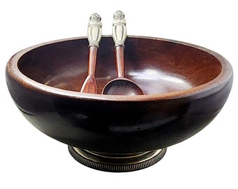 Sterling Silver Teak Wood Bowl & Serving Utensils (A5006)