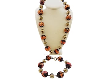 Beautiful Foil Glass Beaded Necklace and Bracelet Set (A4960)