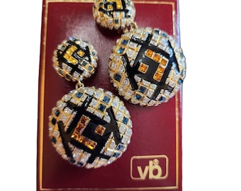 Vintage Stunning Vogue Bijoux 80s Jeweled Dangle Earrings (A2280)