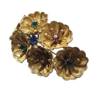 Antique Signed Czech Dimensional Brass Flower Brooch (A3045)