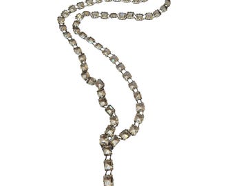 Antique Art Deco Sterling Square Cut Open Back Crystal Riviere Necklace (A9735)
