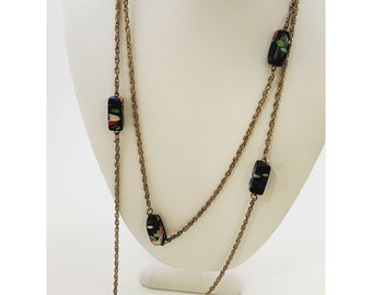 Vintage Millefiori Glass and Chain Long Necklace (A3432)