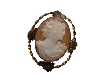Vintage 1/20th Gold Filled Shell Cameo Brooch/Pendant (A9480)