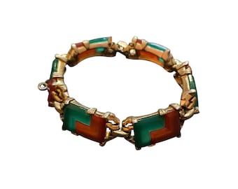 Rare Reja Art Deco Geometric Two-Tone Glass Bracelet (A7677)