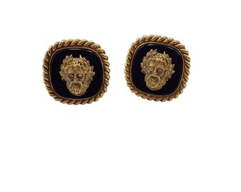Vintage 14kt Gold Onyx Bacchus Head with Diamond Cufflinks (A4412)