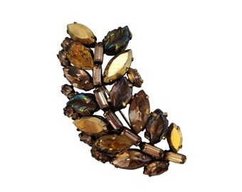 Vintage Signed Regency Molded & Metallic Glass Brooch (A4368)
