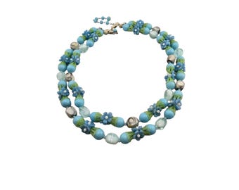 Vintage Signed Hong Kong Double Strand Flower Fruit Salad Necklace (A1793)