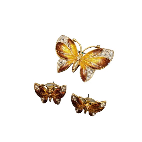 Vintage U/S Enamel Rhinestone Butterfly Brooch Ea… - image 2