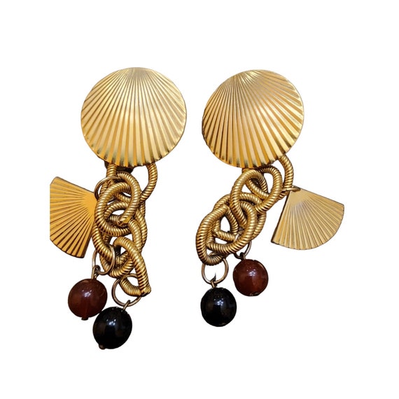 Boucles D'oreilles Vintage Percées Or Et Perles Cristaux - État Impeccable