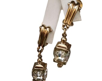 Hard To Find Pennino Signed Hanging Amazing Crystal Clip Earrings (A5726)