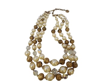 Vintage Signed Lisner Multi Pearl Necklace (A6522)