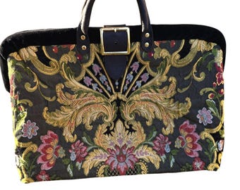 Vintage Handmade Custom Embroidered Velvet Carpet/Satchel Bag