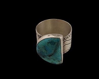 Sterling and Turquoise DTR Signed China Ring Size 11 (A5774)