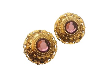 Vintage Signed La Contessa by Mary De Marco Glass Raised Clip Earrings (A4008)