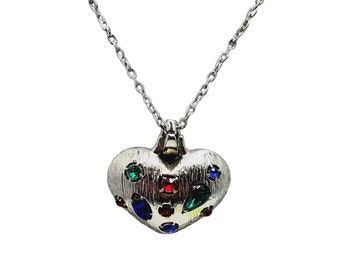 Vintage Moghul Colored Domed Heart Pendant Necklace (A876)