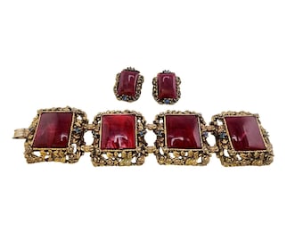 Vintage Marbled Resin Chunky Bracelet & Earrings Set (A5778)