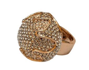 Huge Blingy Pink Gold Tone Cocktail Ring Size 8 (A9058)