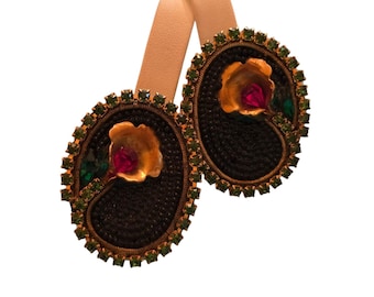 My Hanson Vintage 80s Glass Seed Bead Flower Clip Earrings (A9962)