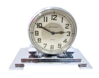 Antique 1930s Waltham Partners Art Deco Desk Clock - 8 Days Wind Up