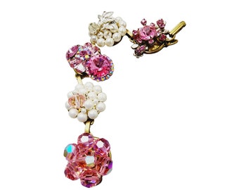 Unique Repurposed Applied Earrings On Brass Bracelet (A1479)