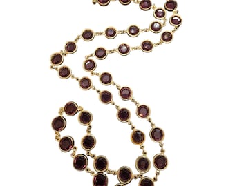 Vintage Large Bezel Set Purple Crystal 34" Necklace (A5185)