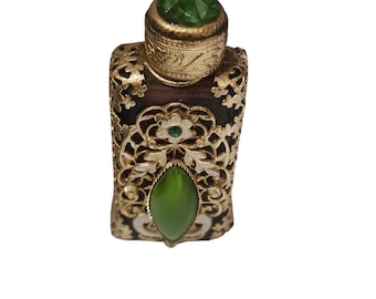 Vintage Exceptional Czech Glass Filigree & Enamel Perfume Bottle (A3930)