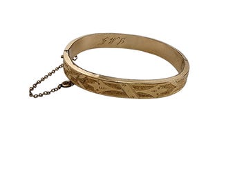 Vintage 14kt Engraved S.M.F. Childs Bangle Bracelet (A5266)