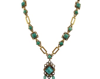 Antique Czechoslovakia Spectacular Peking Glass Pendant Necklace (A3484)