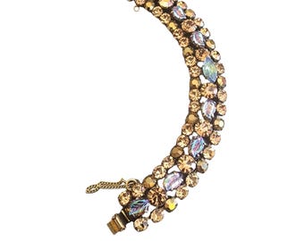 Vintage Signed Regency Sapphirine & Rhinestone Bracelet (A2585)