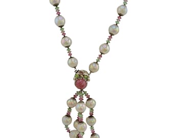 Vintage AB Rare Miriam Haskell AB Glass And Colored Crystal Necklace (A9095)