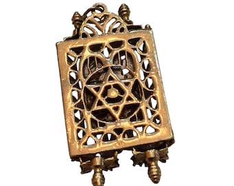 Vintage Exceptional 14kt Torah Pendant with Menorah Jewish Star and Sapphires