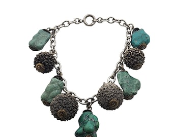 Vintage Stone & Metal Spiky Balls Charm Bracelet (A4276)