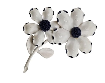 Vintage Double Enamel Flower Brooch (A8017)