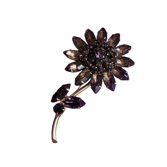 Vintage Purple Glass Riveted Rhinestone Flower Brooch (A4051) - Etsy