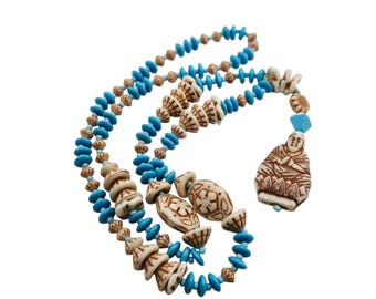 Vintage Czech Molded Glass Buddha Necklace (A8777)