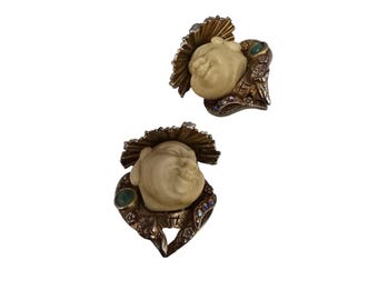 Vintage Signed HAR Rare Buddha Clip Earrings (A8503)