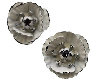 Vintage Enamel Over Metal Layered Flower Earrings (A8010)