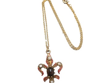 Vintage Enamel Fleur De Lis Necklace (A2002)