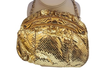 Vintage 80s Judith Lieber Gold Snakeskin Bag (A6413)