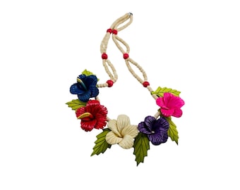 Vintage Wood Aloha Flower Necklace (A8296)
