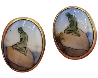 Bing and Grondhal Porcelain Naked Lady 12kt Gold Filled Pierced Earrings (A2604)